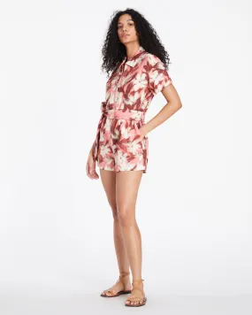 Tanya Taylor - Short Sleeve Skye Romper in Geranium Pink Multi