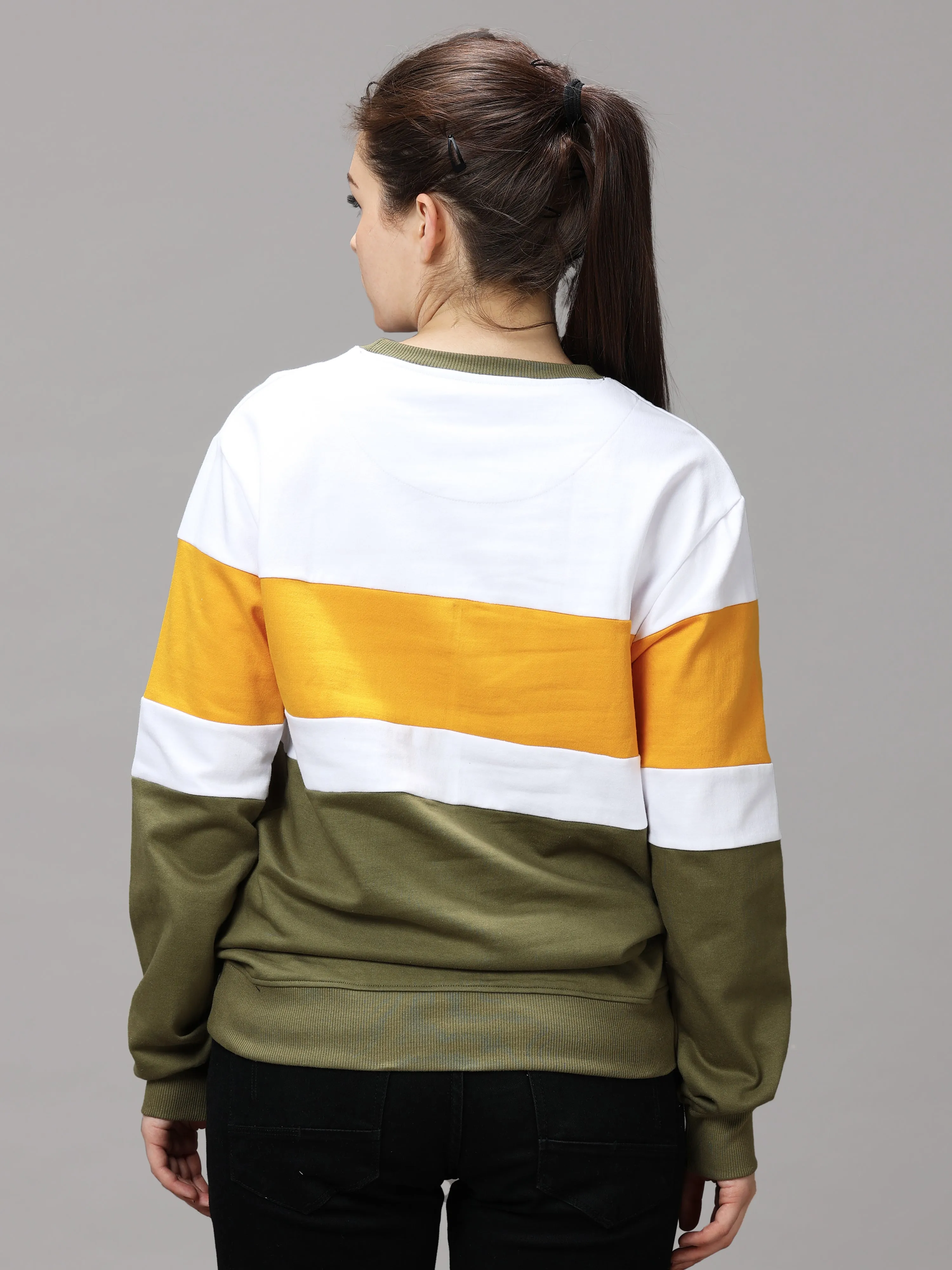 The Greenage Girl Solid Long Yellow White Sweat Shirt