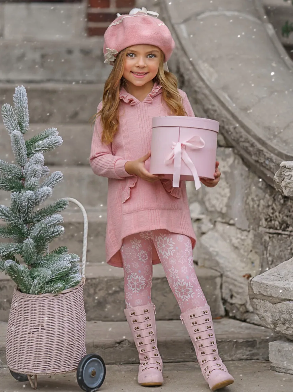 Totally Cool Pink Pullover Hoodie and Snowflake Legging Set