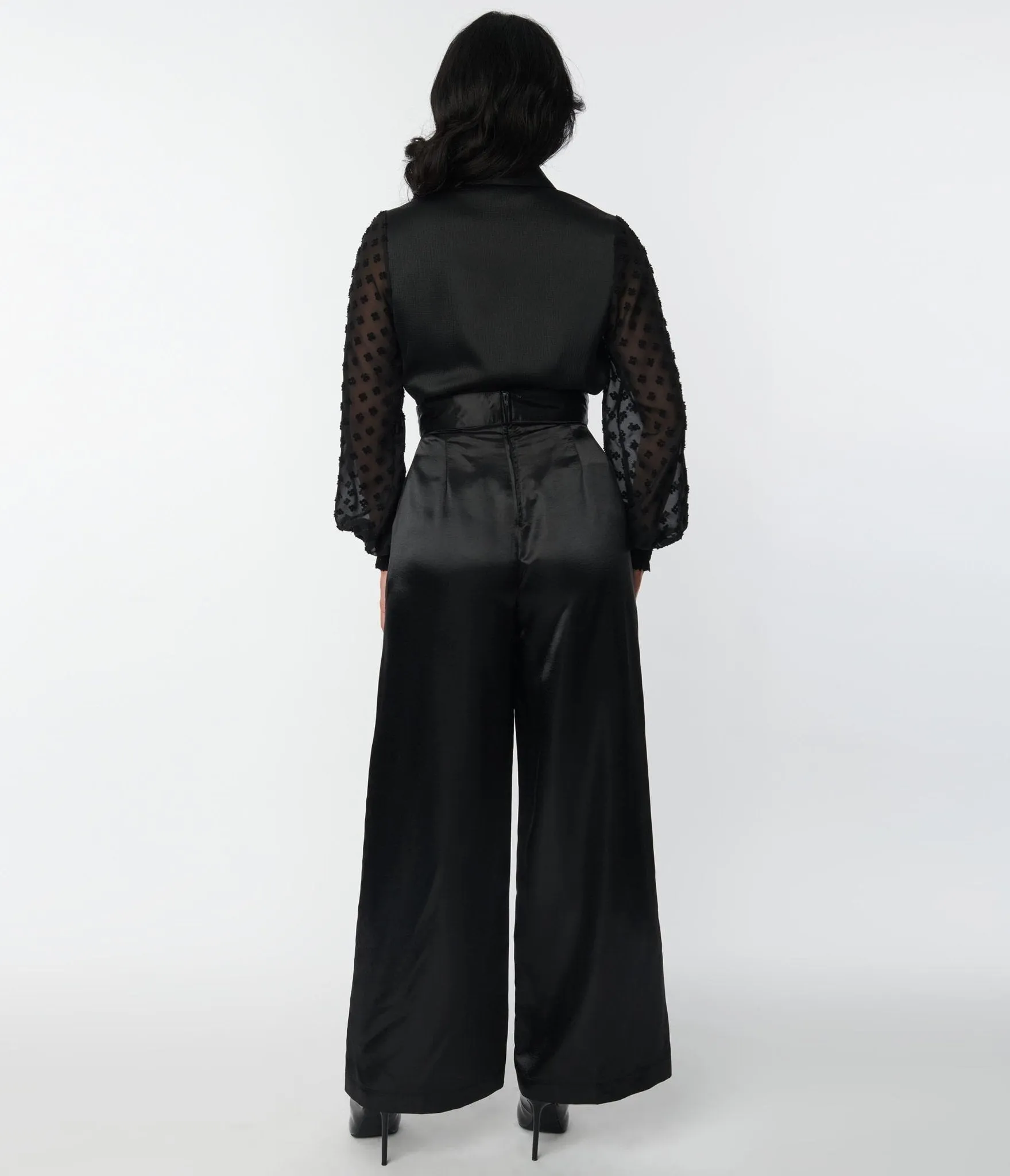 Unique Vintage 1940s Black Satin High Waist Pants