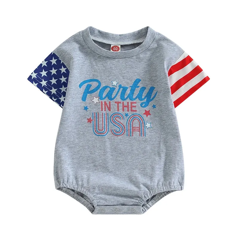 USA Romper for  Baby Girls & Boys, American Flag T-Shirt for Independence Day Party