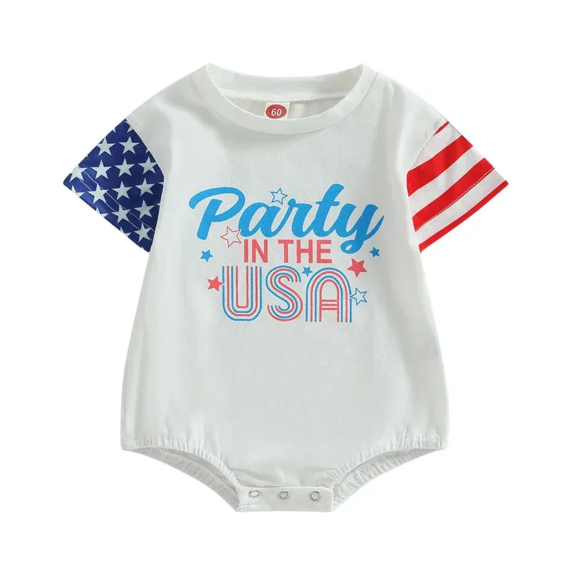 USA Romper for  Baby Girls & Boys, American Flag T-Shirt for Independence Day Party