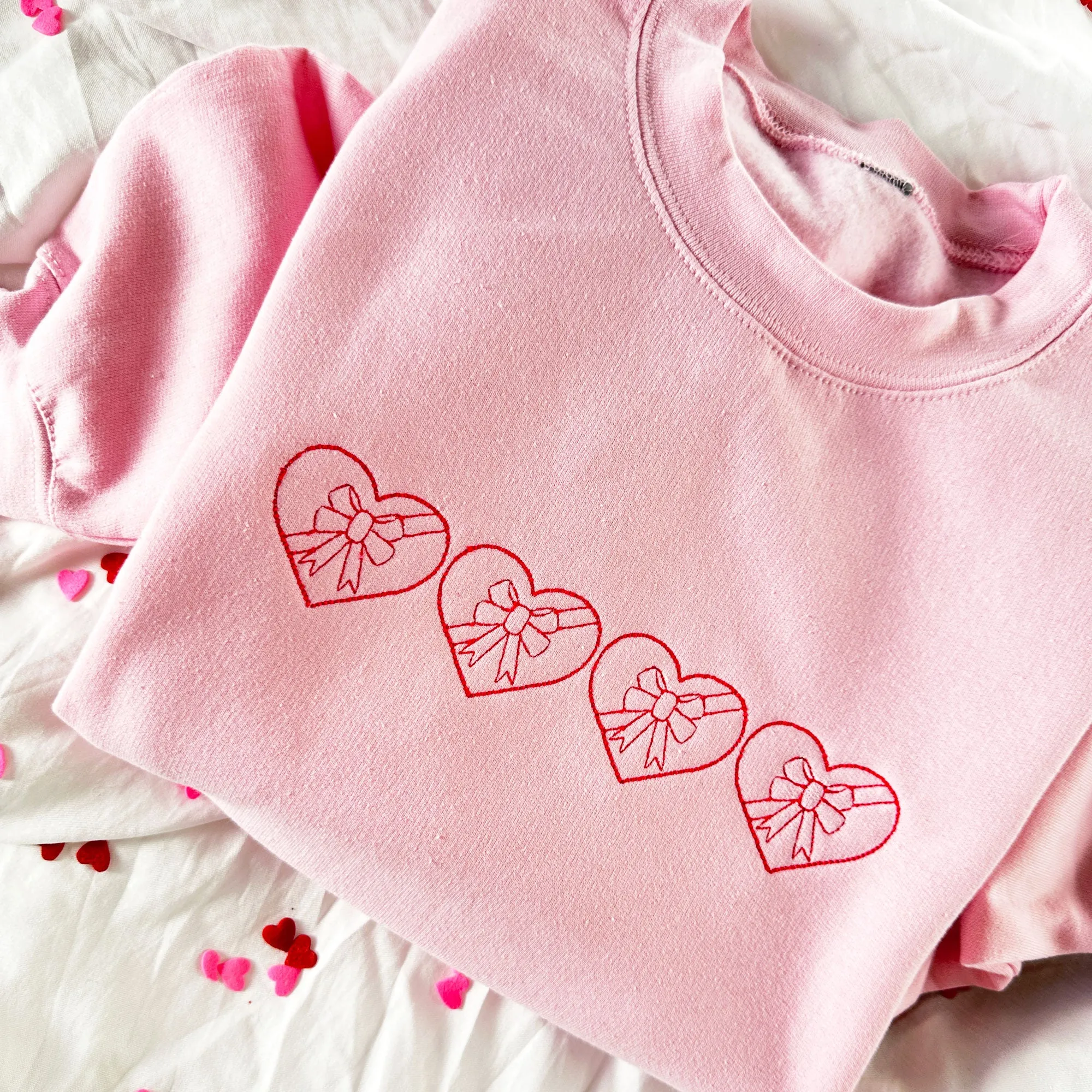 Valentine's Stitched Heart Boxes Embroidered Gemma Sweatshirt