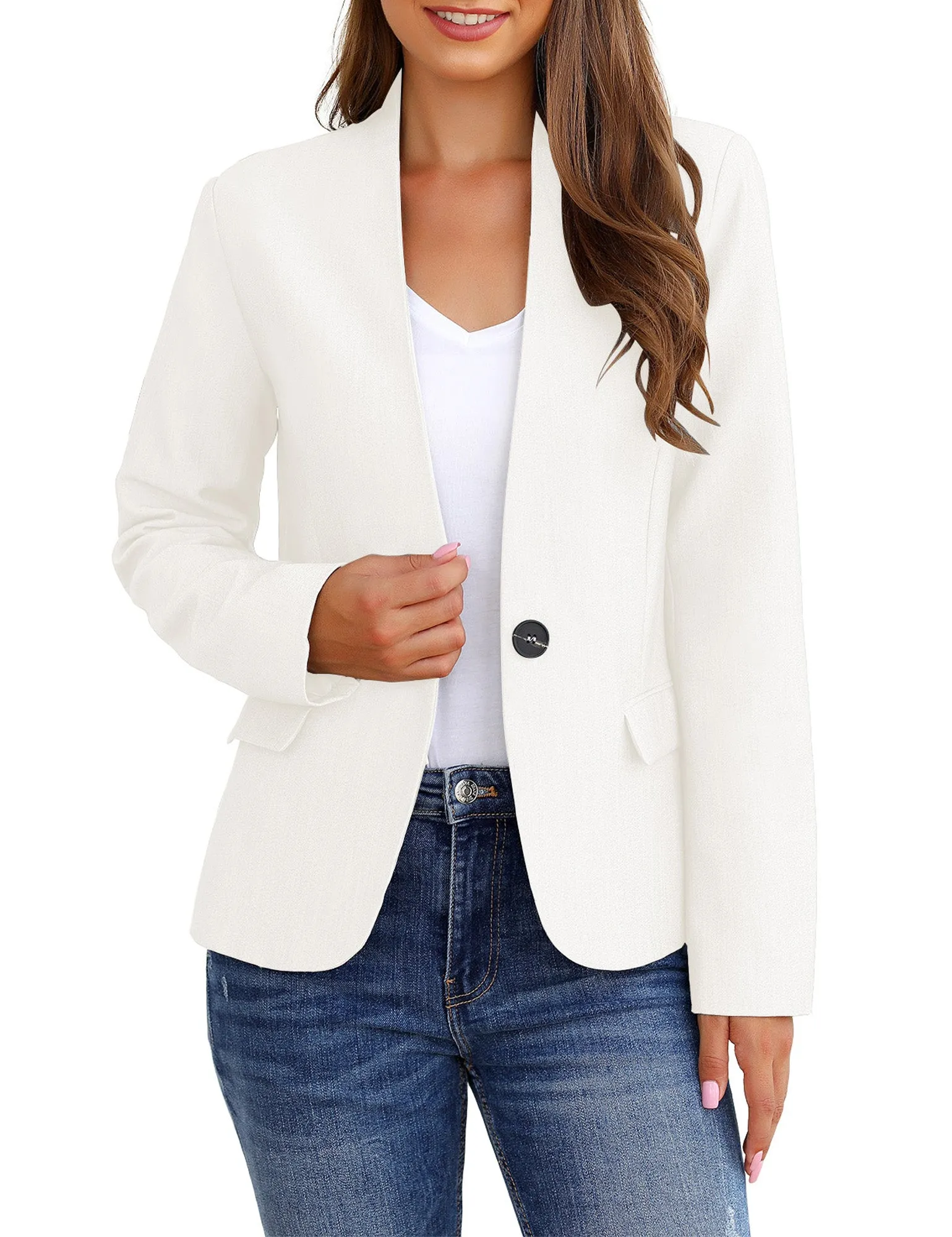 Vetinee Women's Black Blazers Button Down Open Front Business Casual Pockets Jacket Suits