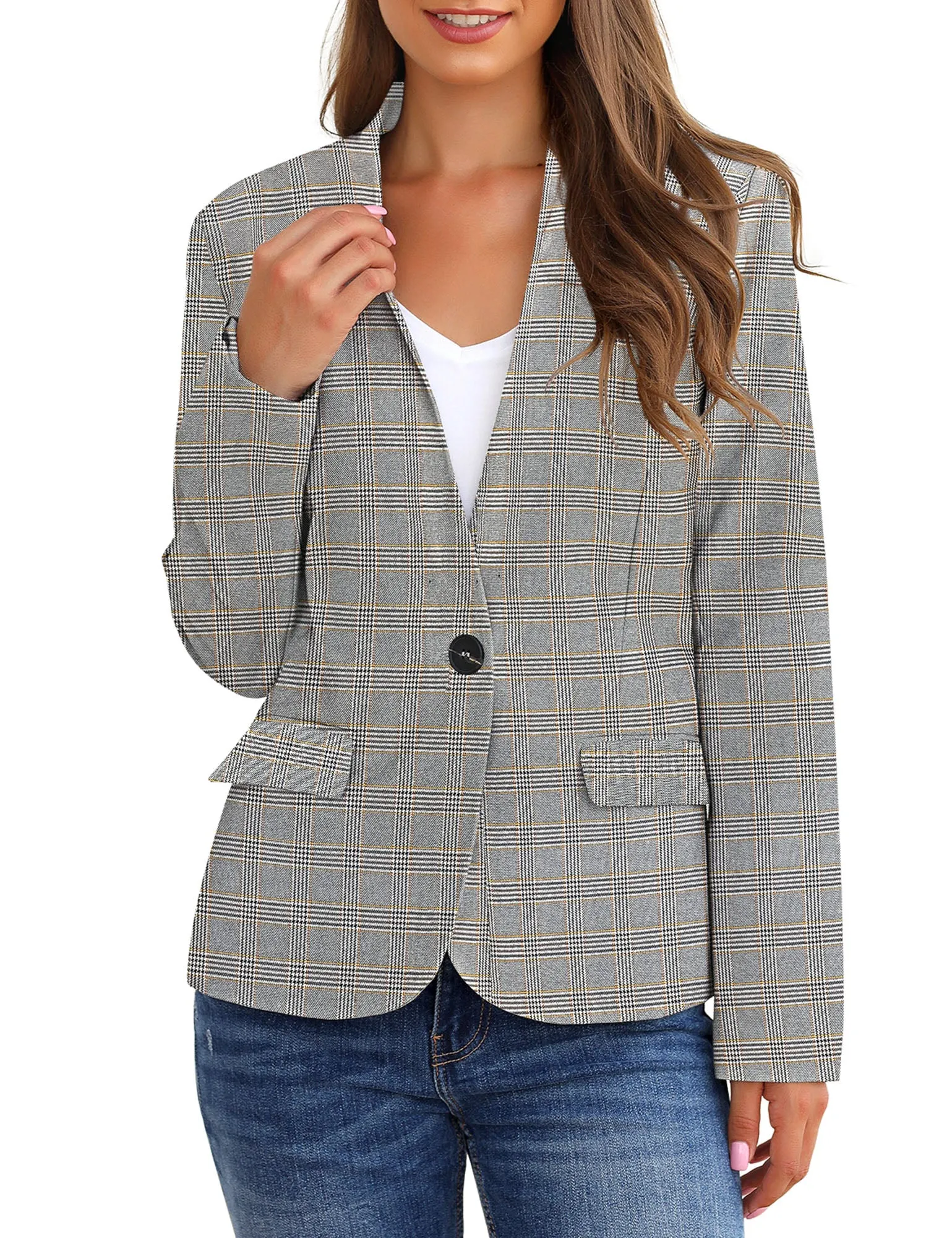 Vetinee Women's Black Blazers Button Down Open Front Business Casual Pockets Jacket Suits