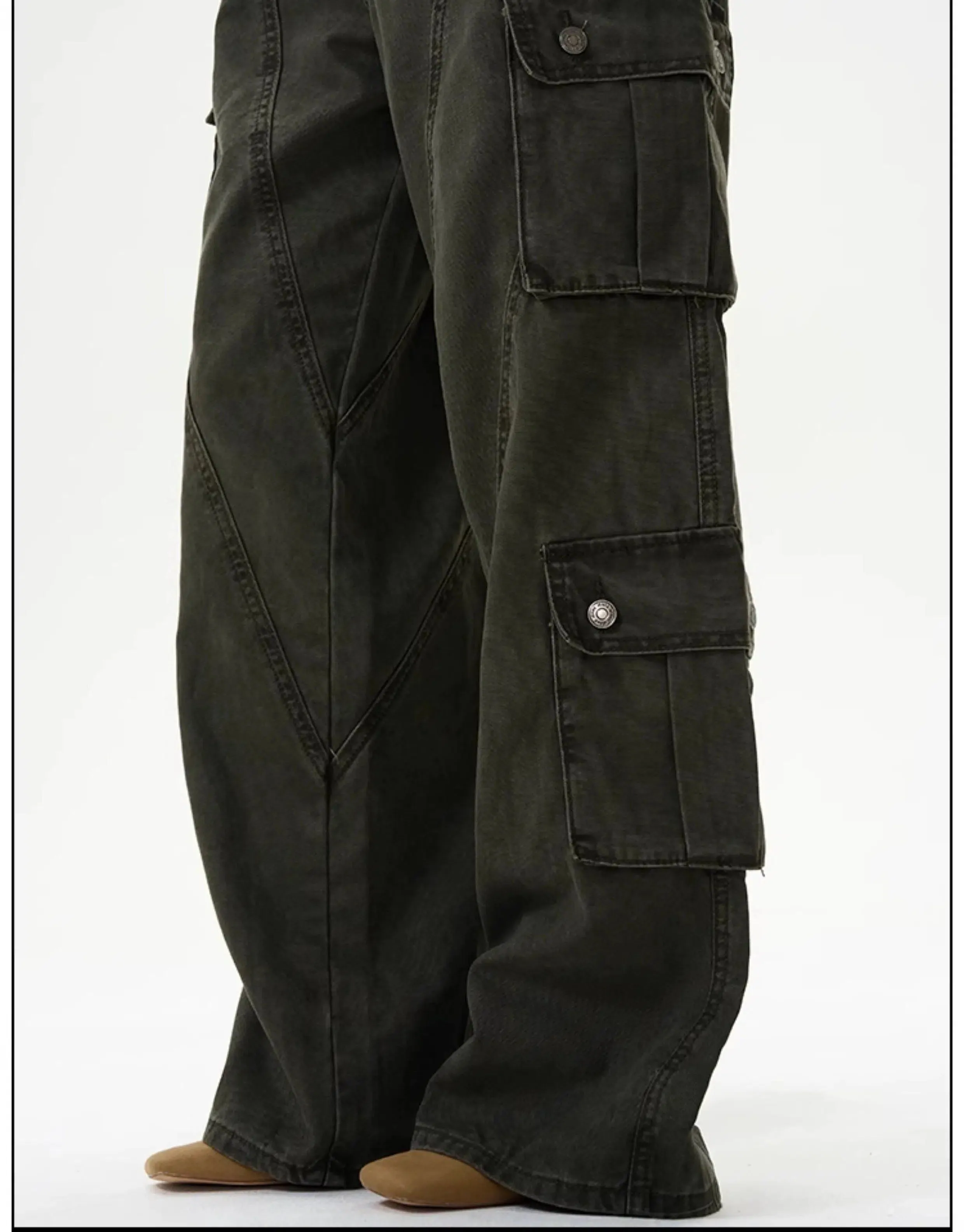 Washed Deconstructed Multi-Pocket Cargo Pants