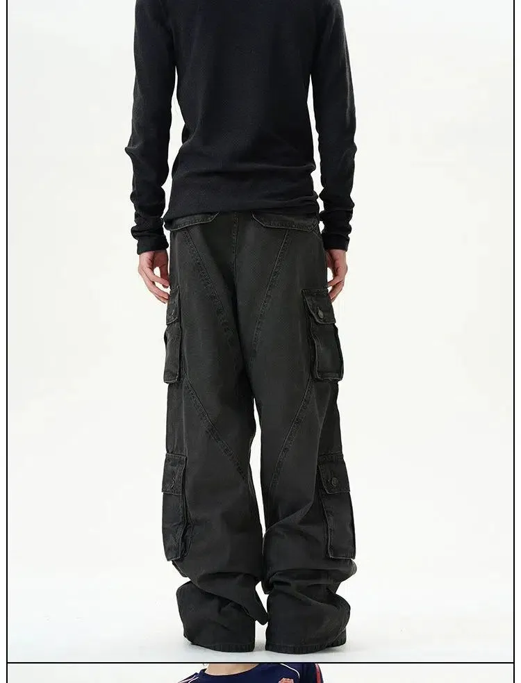 Washed Deconstructed Multi-Pocket Cargo Pants