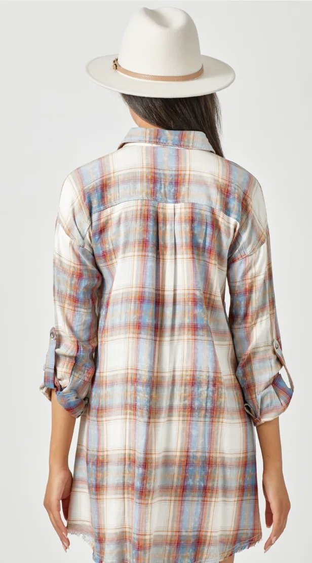 Washed Plaid Shirt Dress