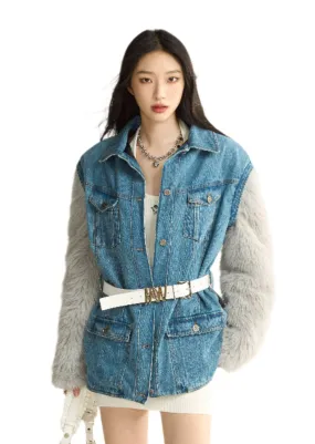 Westworld Washed Denim Fur Coat