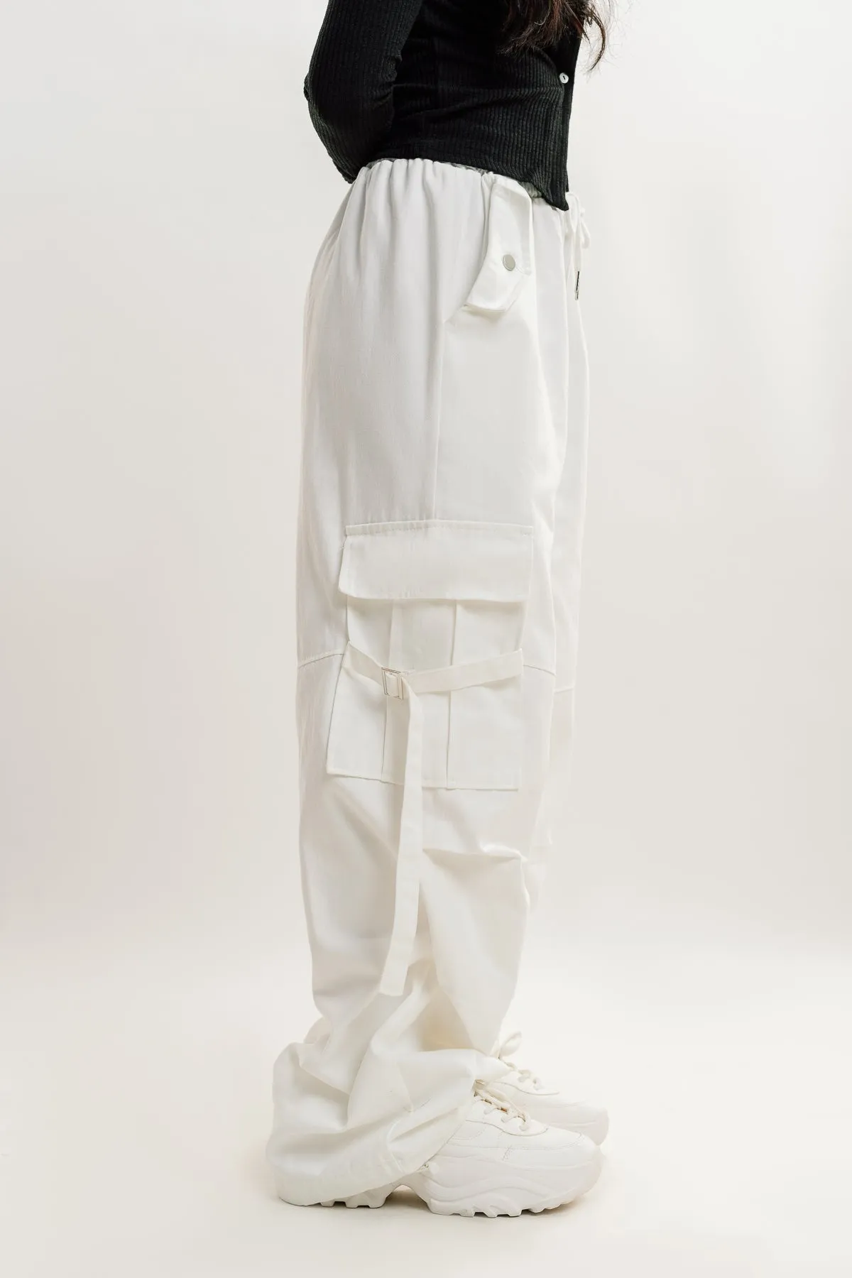 White Drawstring Cargo Pant