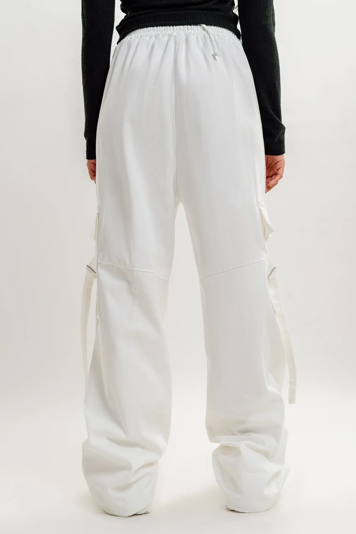 White Drawstring Cargo Pant