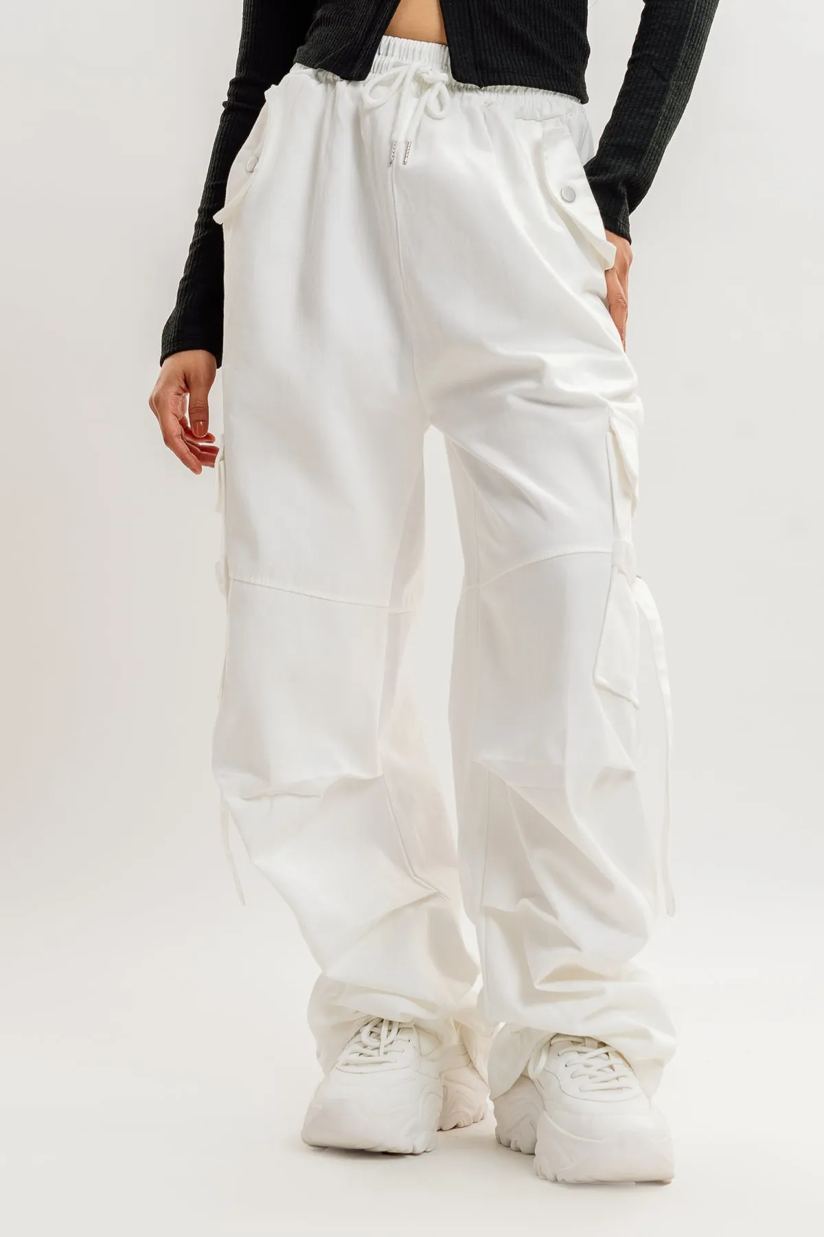 White Drawstring Cargo Pant