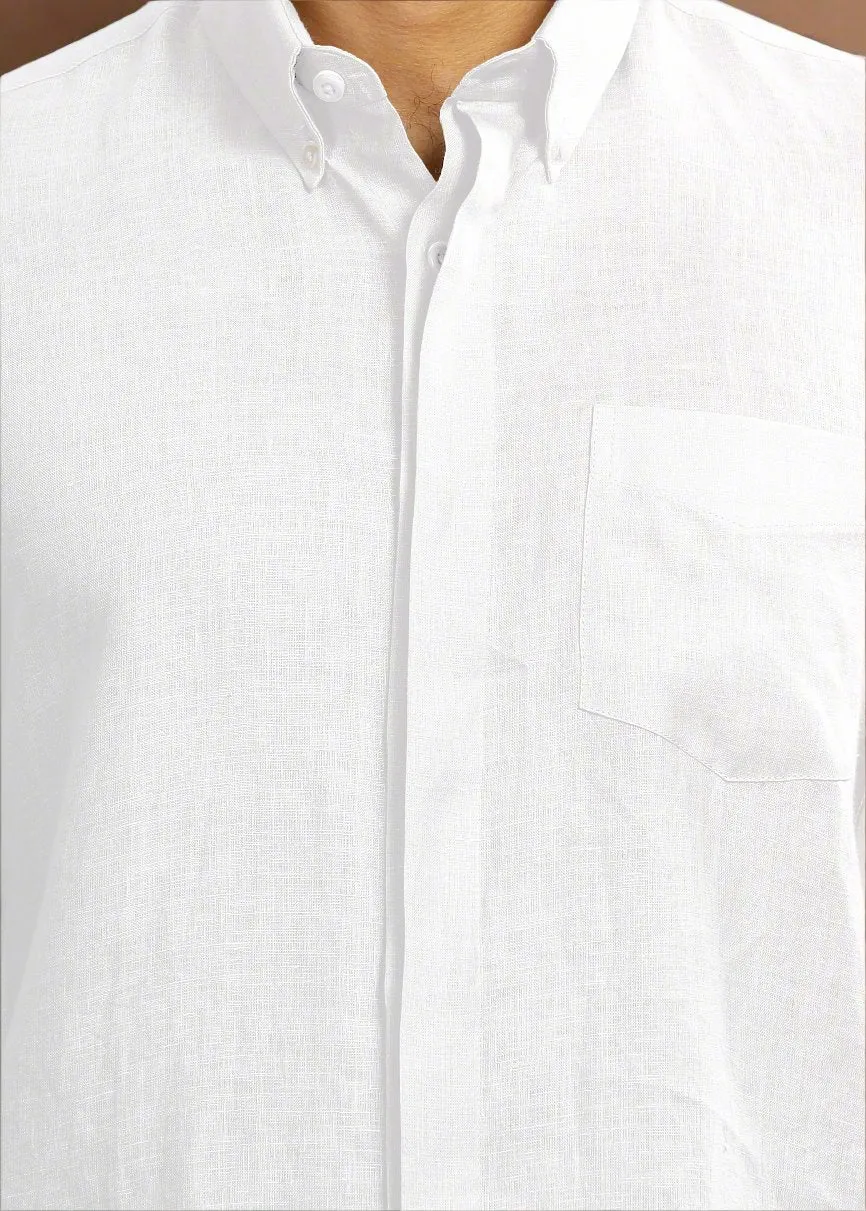 Winston - Pure Linen Button Down Full Sleeve Shirt with Concealed Placket - White