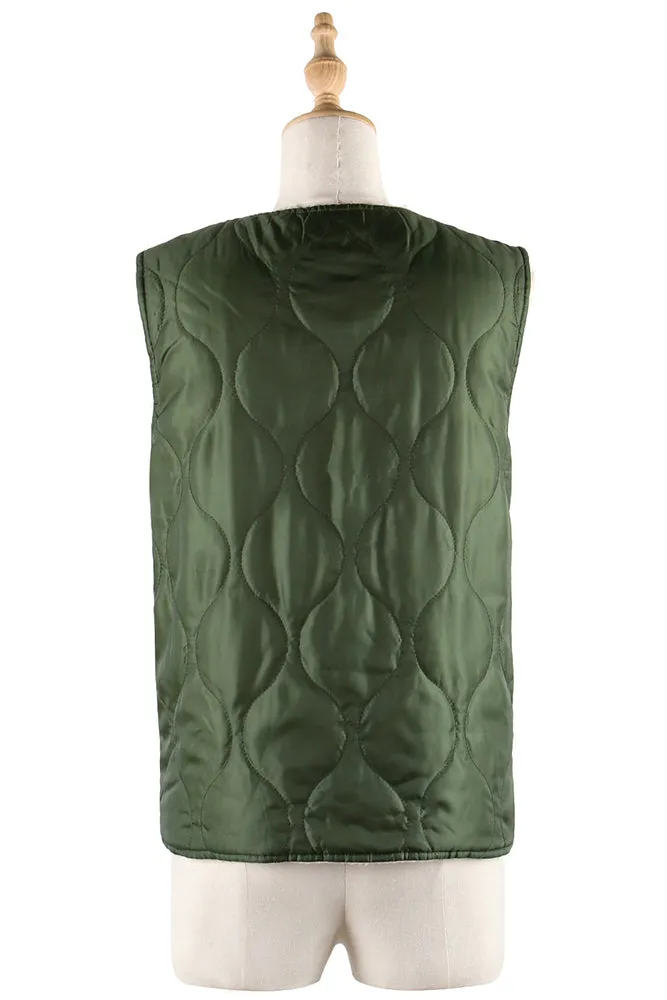 Winter Outfits Green V Neck Vest Coat with Pockets