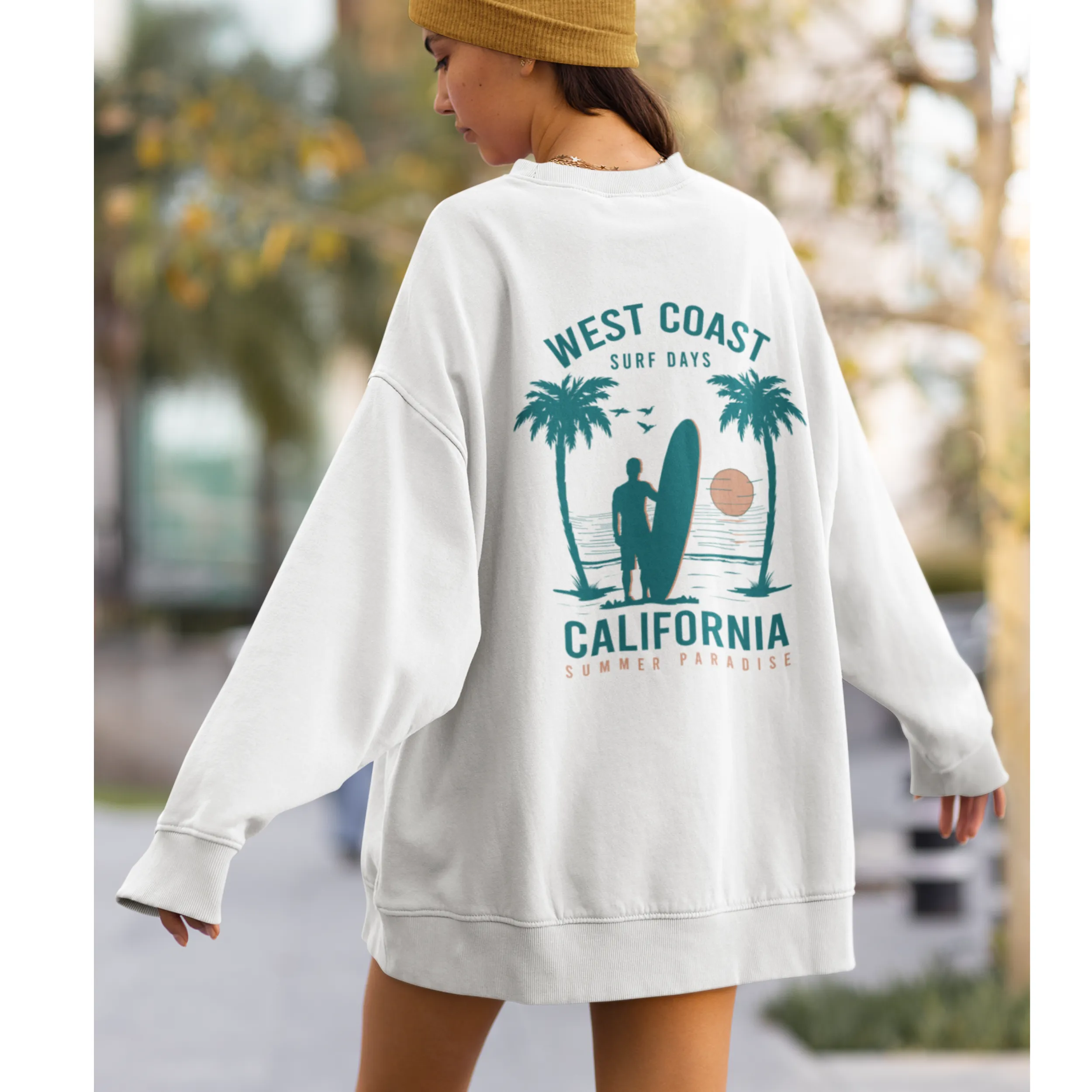 Women's California Crewneck Sweatshirt or Hoodie, West Coast Surf Days Unisex Sized Women's Shirt Collection Sweatshirt or Hoodie