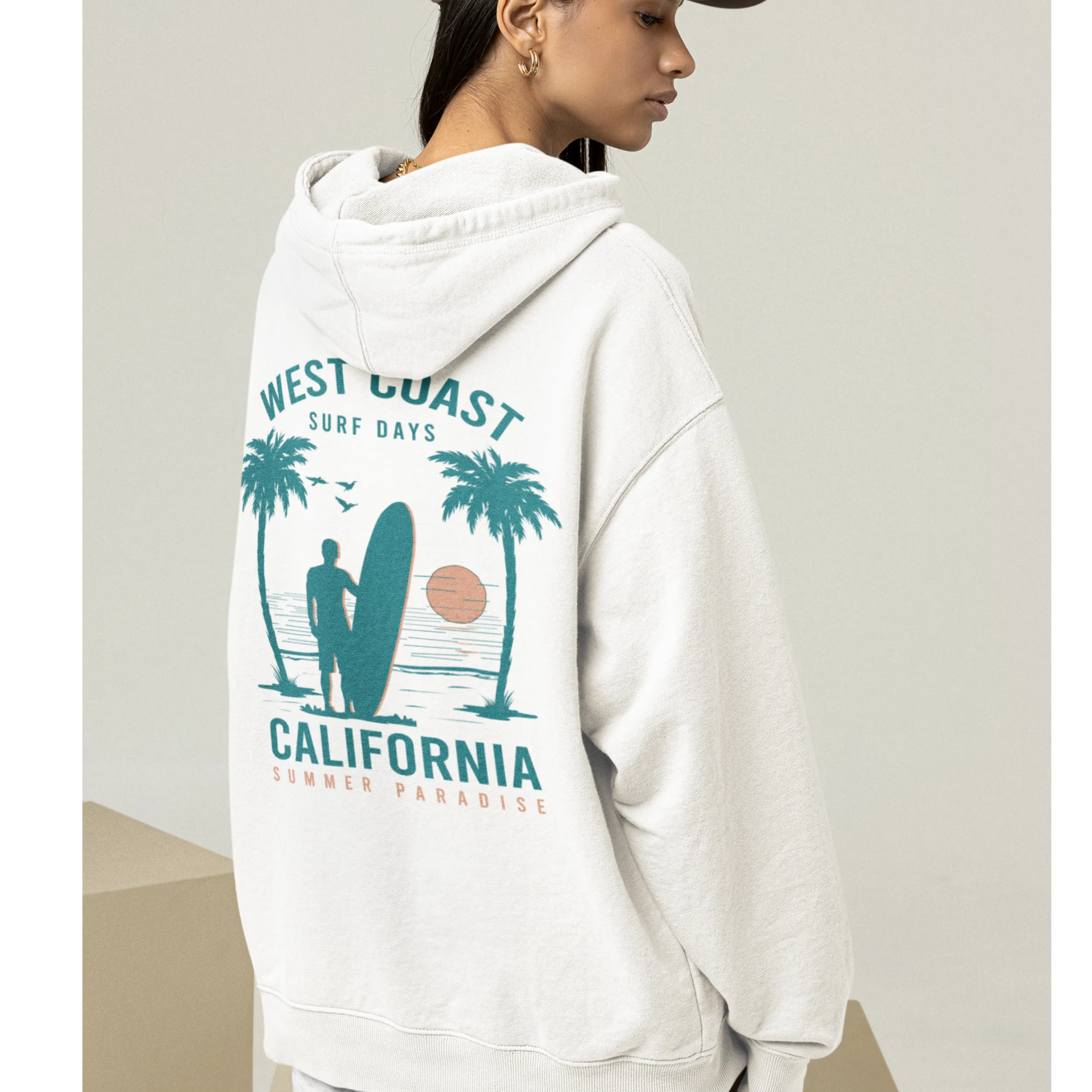 Women's California Crewneck Sweatshirt or Hoodie, West Coast Surf Days Unisex Sized Women's Shirt Collection Sweatshirt or Hoodie