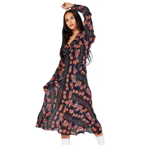 Women's Chiffon Floral Midi Dress,Multi