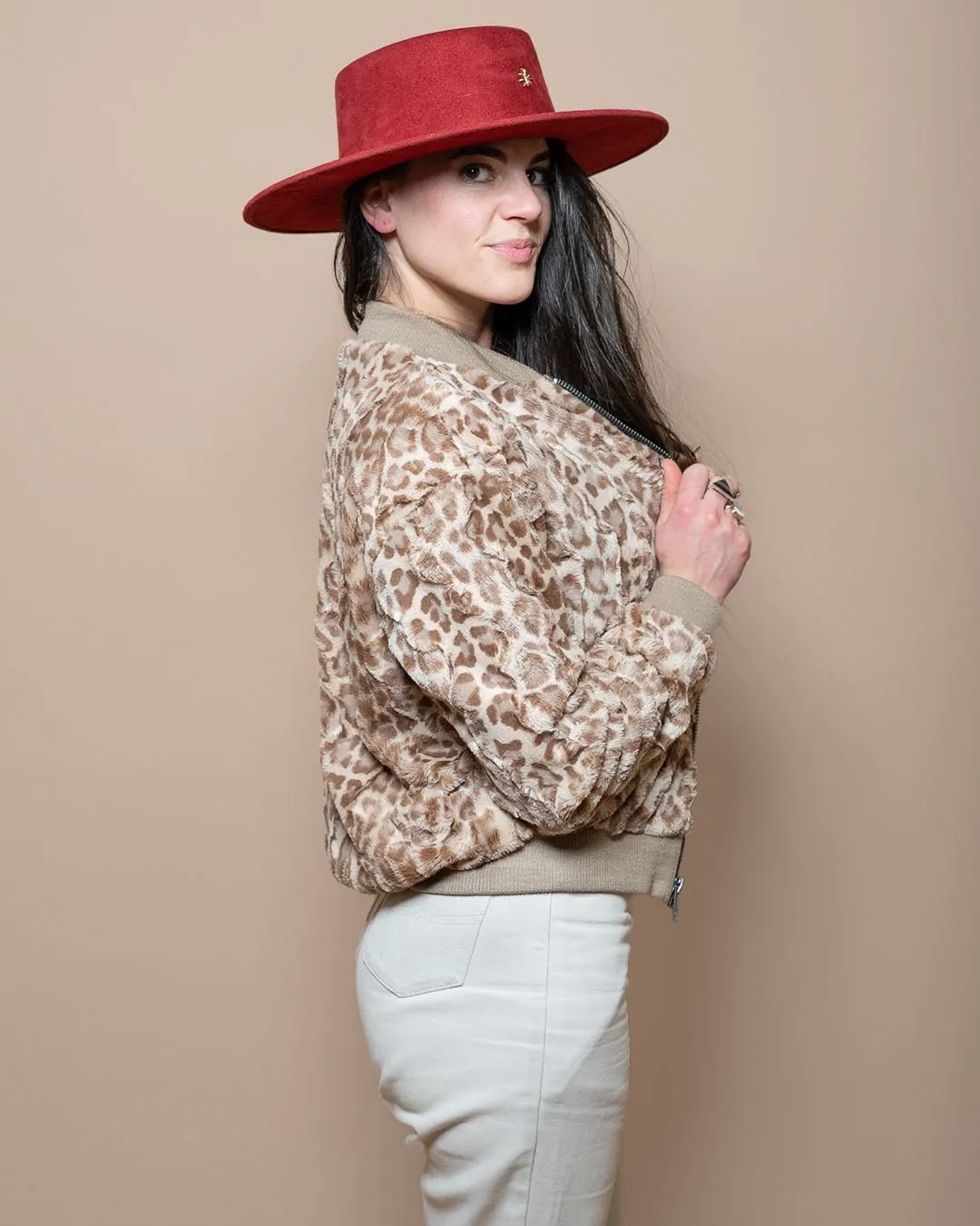 Women's Faux Fur Jacket | Tan Strawberry Leopard