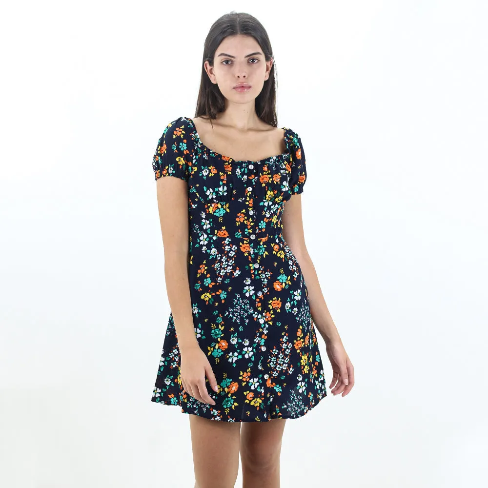 Women's Floral Printed Dress,Navy