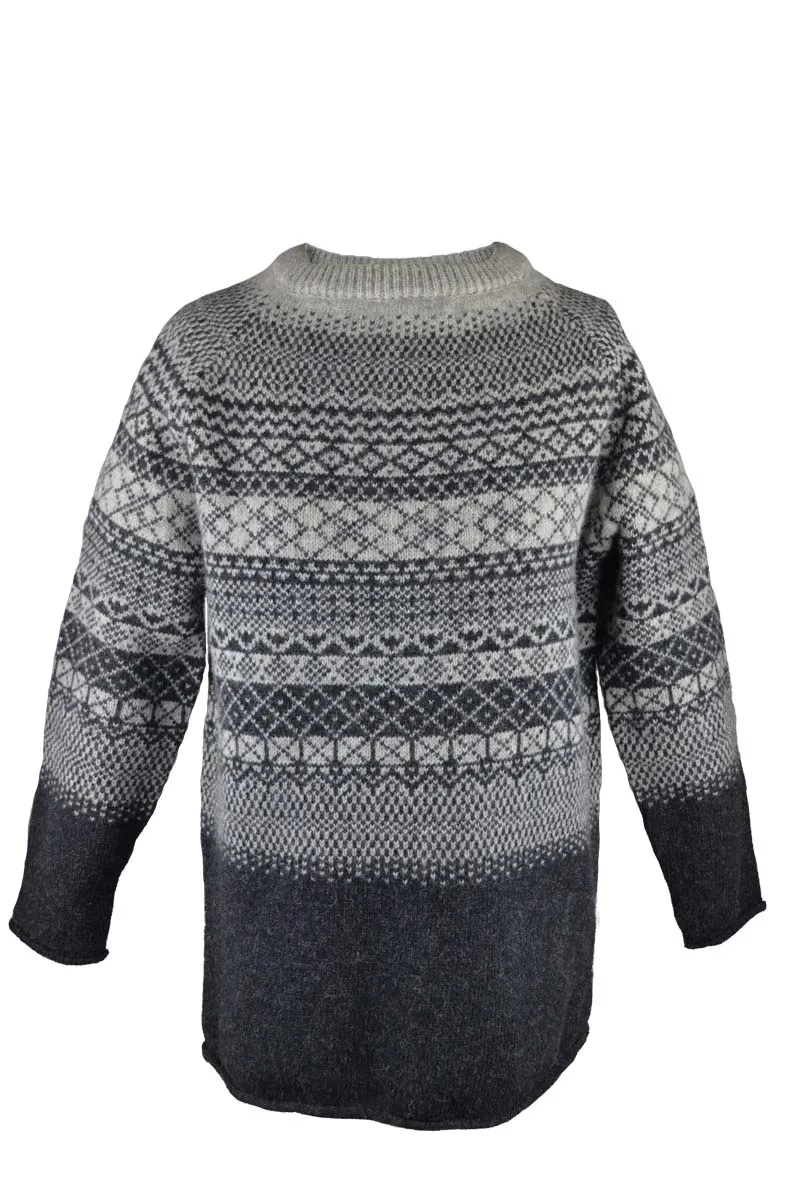 Womens Lace Fair Isle Tunic Jumper - charcoal