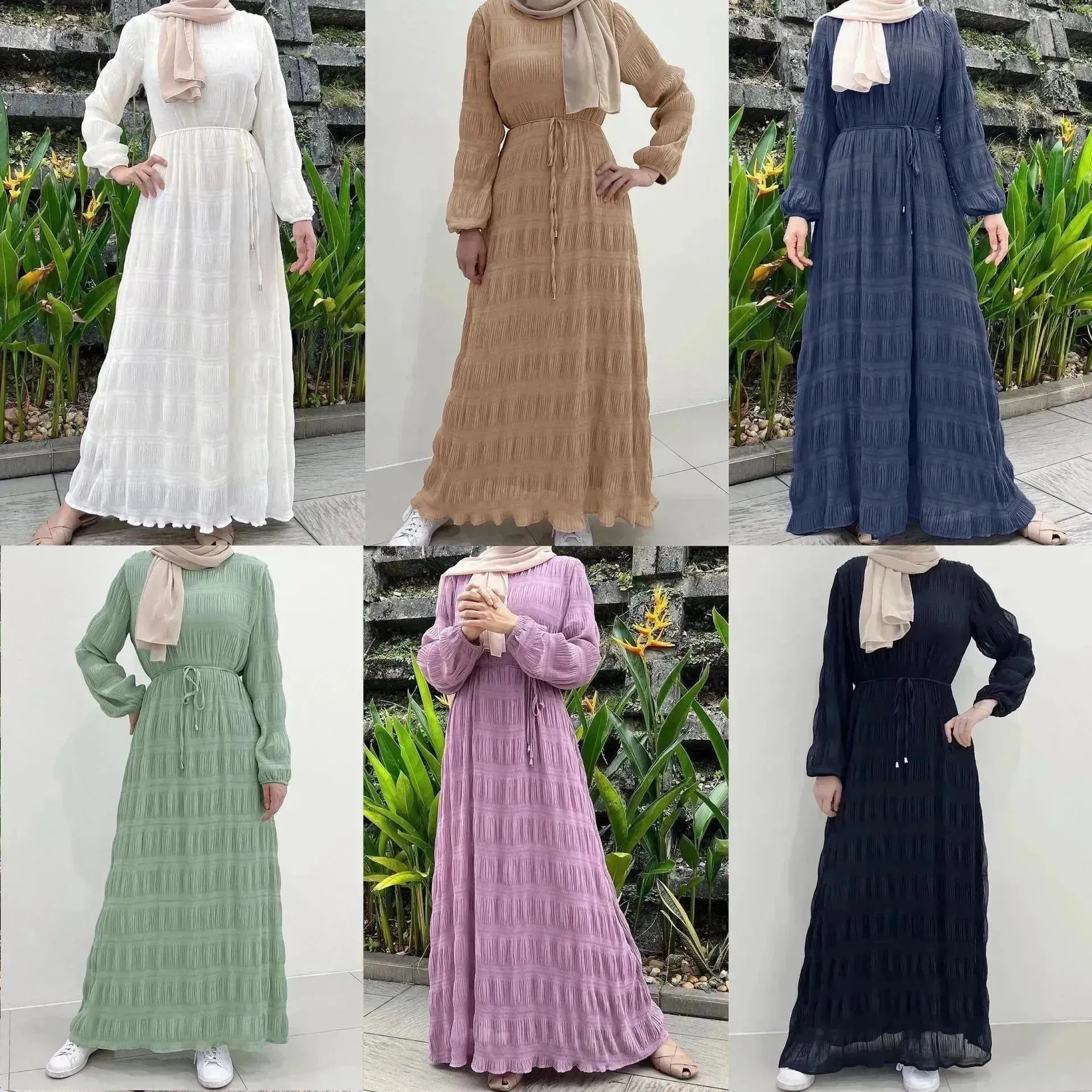 Women's Middle East Fashion Sweet Chiffon Dress Dubai Abaya dress Casual Abaya dress