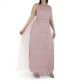 Women's Upper Lace Long Dress,Pink