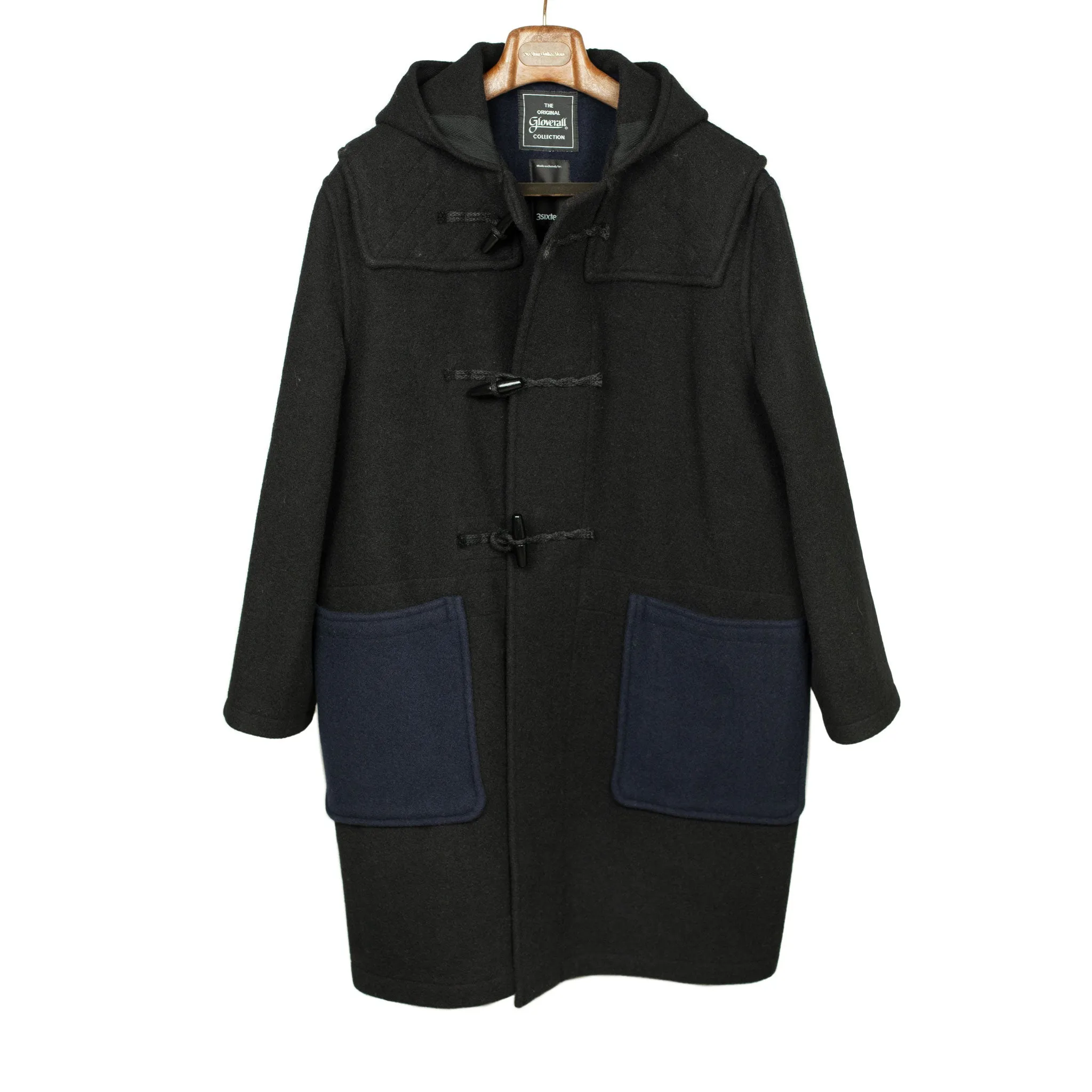 x Gloverall duffle coat in two-tone black and navy wool