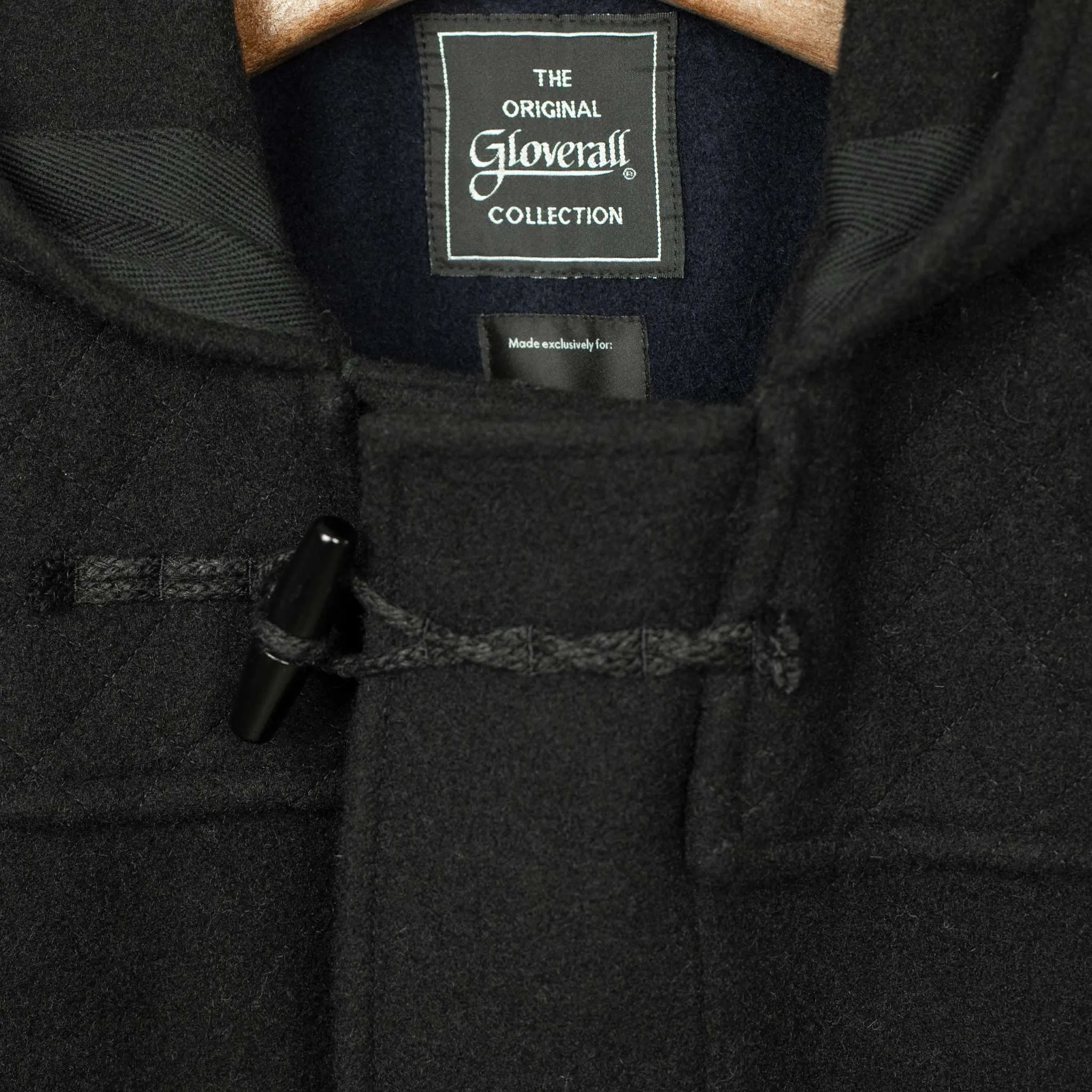 x Gloverall duffle coat in two-tone black and navy wool