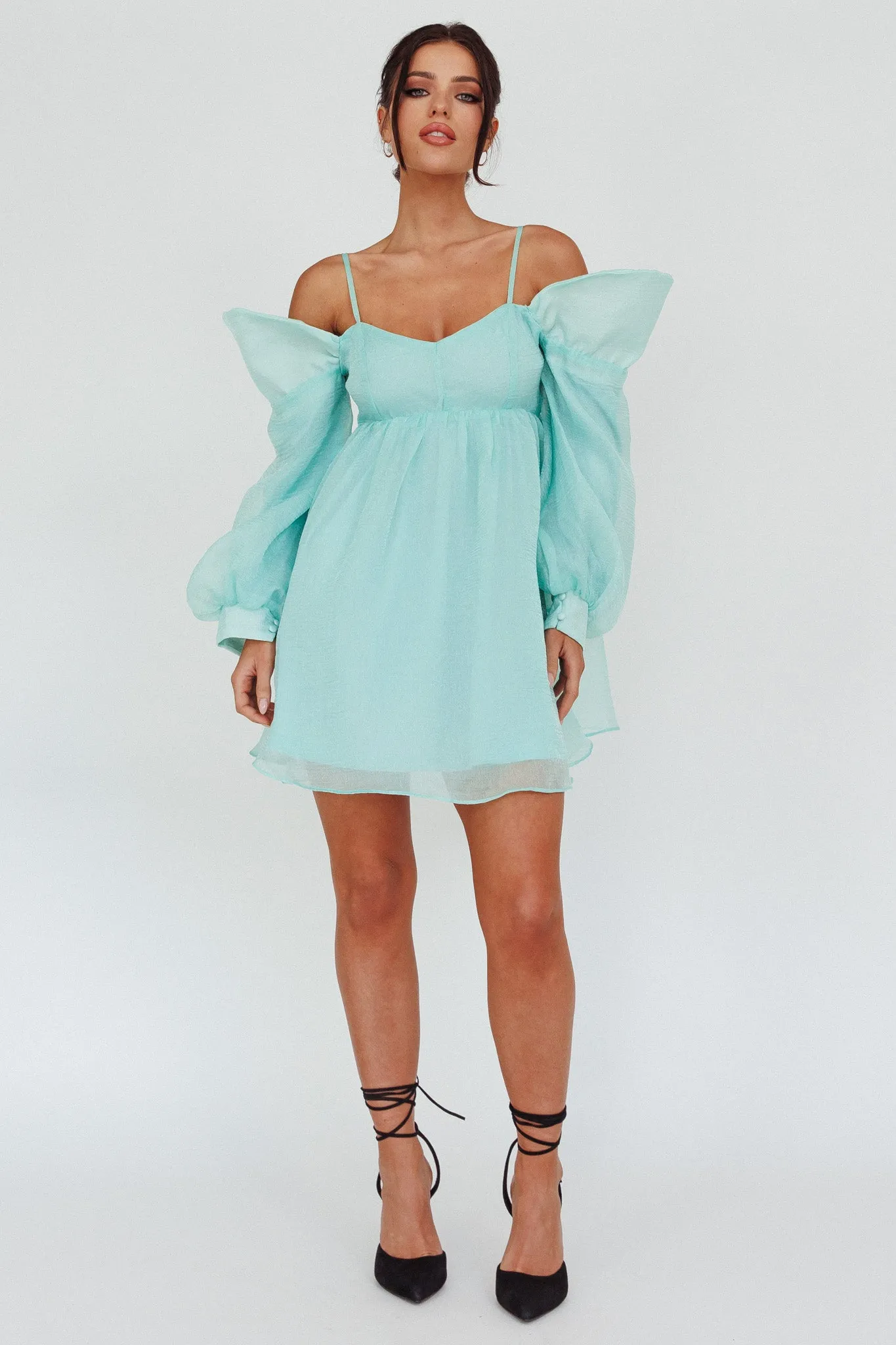 Yasi Long Sleeve Babydoll Mini Dress Mint