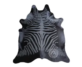 Zebra Acid Wash on Dyed Black Cowhide Rug