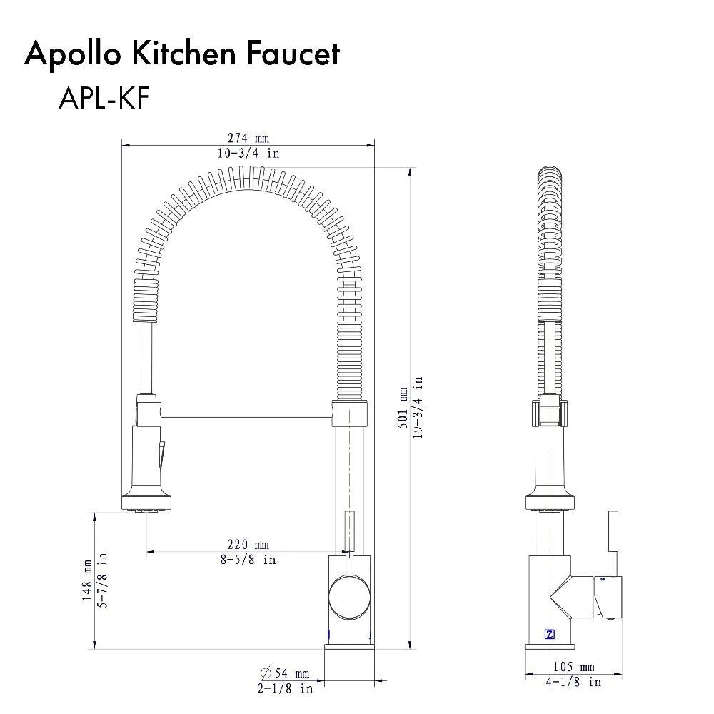 ZLINE Apollo Pull Down Spring Single Handle Kitchen Faucet in Chrome (APL-KF-CH)